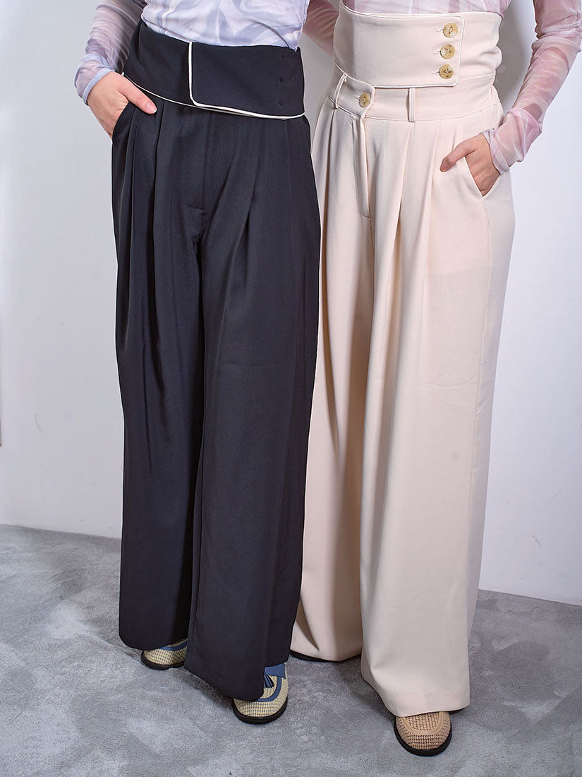 Flap Waist Pleated Pants (2 Colours)