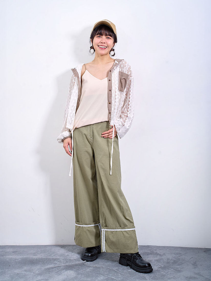 Folded Hem Texture Striped Pants (2 Colours)