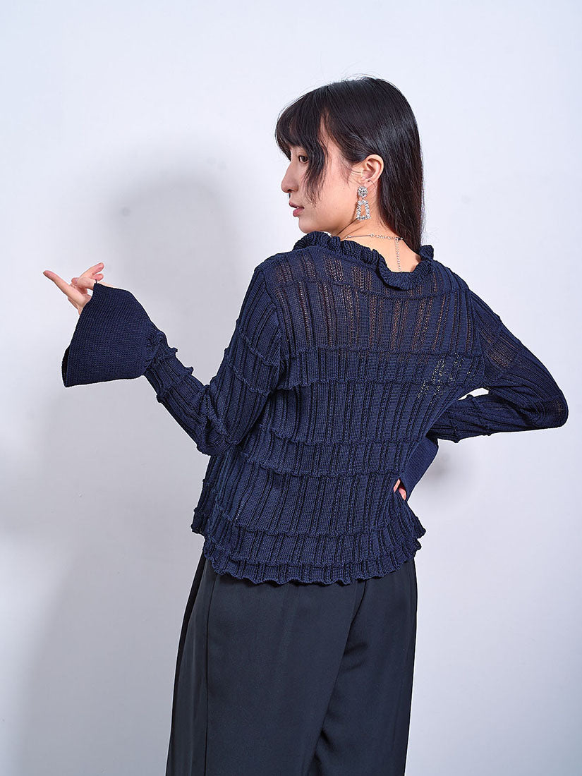 Ruffle Placket Ribbed Cardigan (2 Colours)