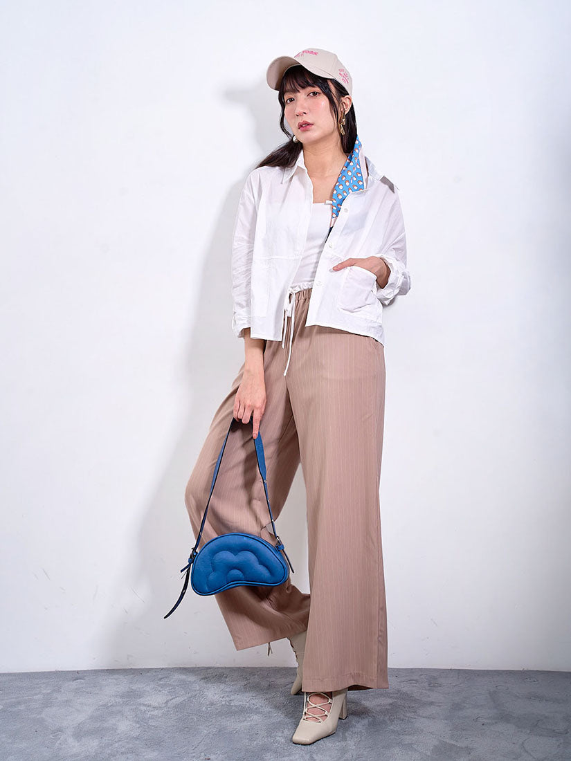 Drawstring Layered Waist Pin-Striped Pants (2 Colours)