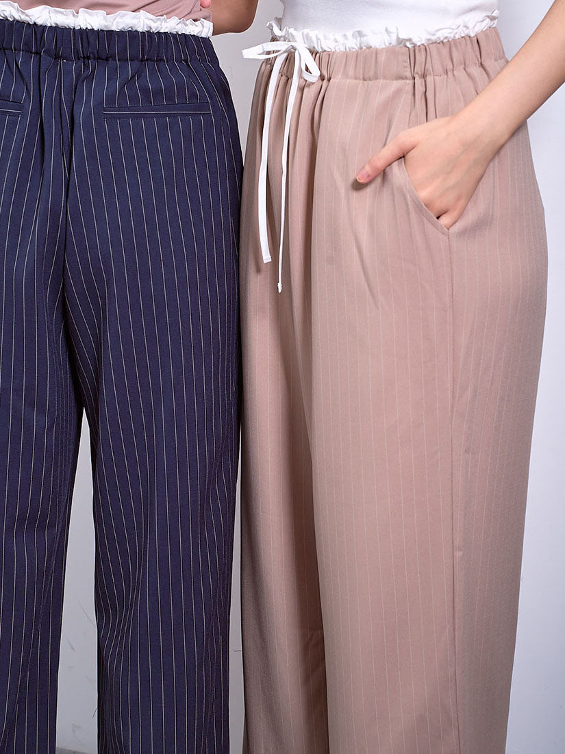 Drawstring Layered Waist Pin-Striped Pants (2 Colours)