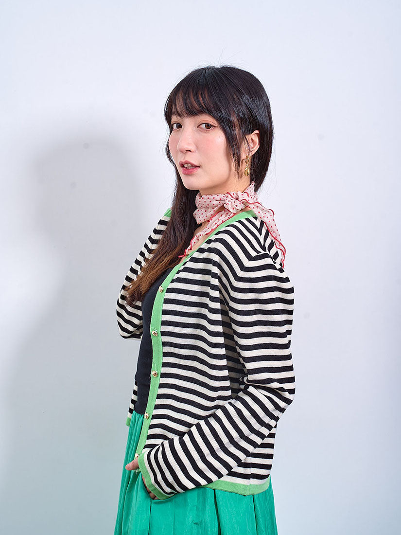 Contrast Border Striped Cardigan