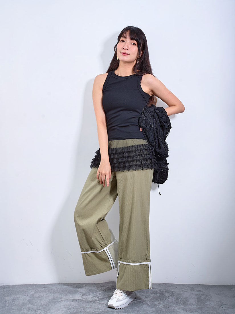 Folded Hem Texture Striped Pants (2 Colours)