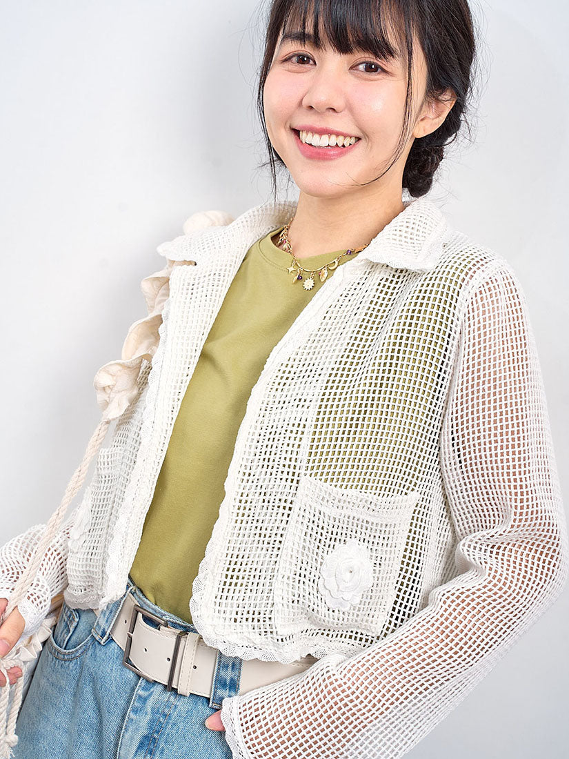 Flower Embroidered Net Knit Jacket