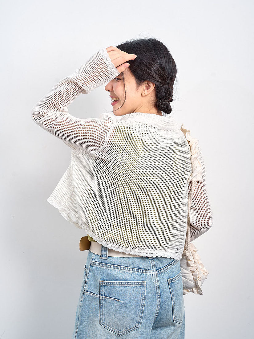 Flower Embroidered Net Knit Jacket