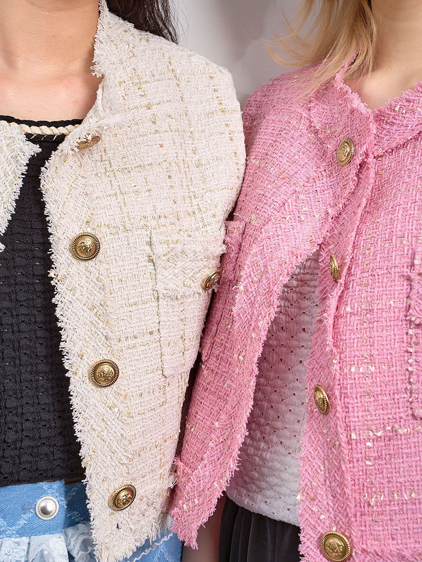 Golden Button Tweed Vest Jacket (2 Colours)