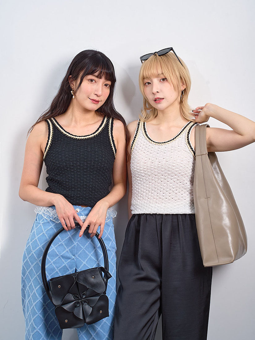 Lurex Rope Detailed Bubble Textured Vest Top (3 Colours)