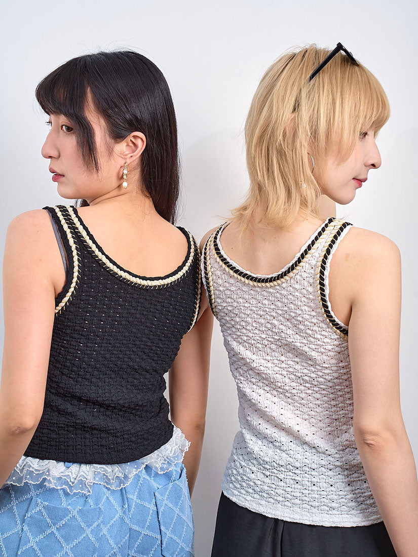 Lurex Rope Detailed Bubble Textured Vest Top (3 Colours)