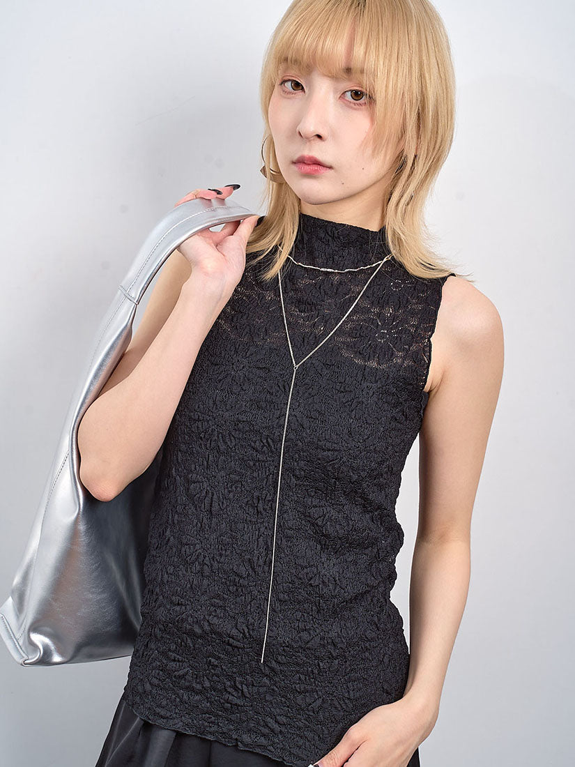 Textured Floral Lace Mock Neck Vest Top (3 Colours)