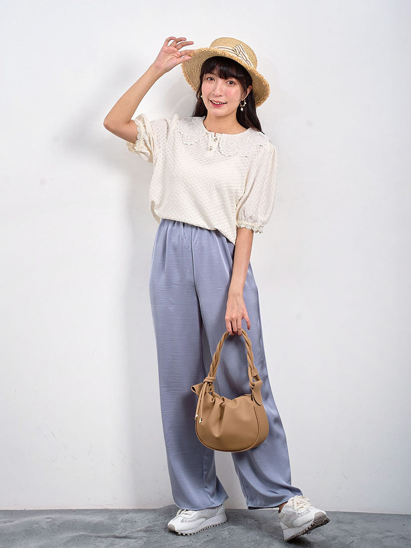 Beaded Embroidered Collar Textured Top (2 Colours)