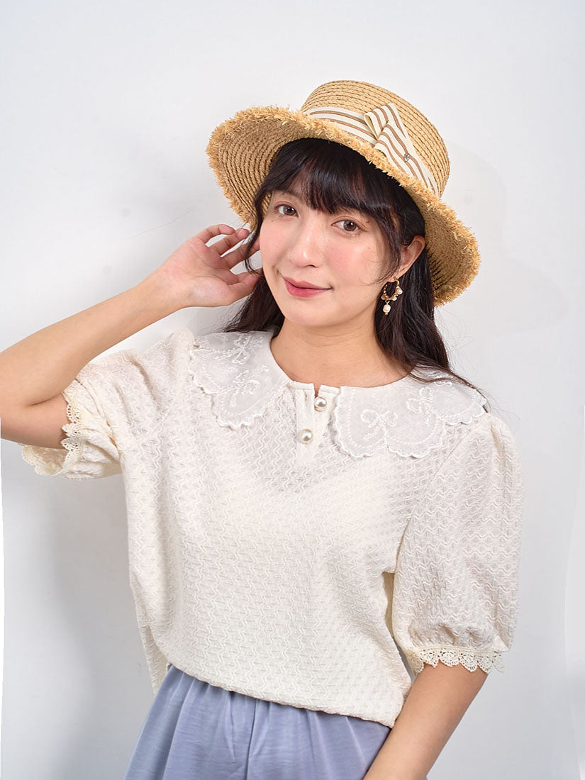 Beaded Embroidered Collar Textured Top (2 Colours)