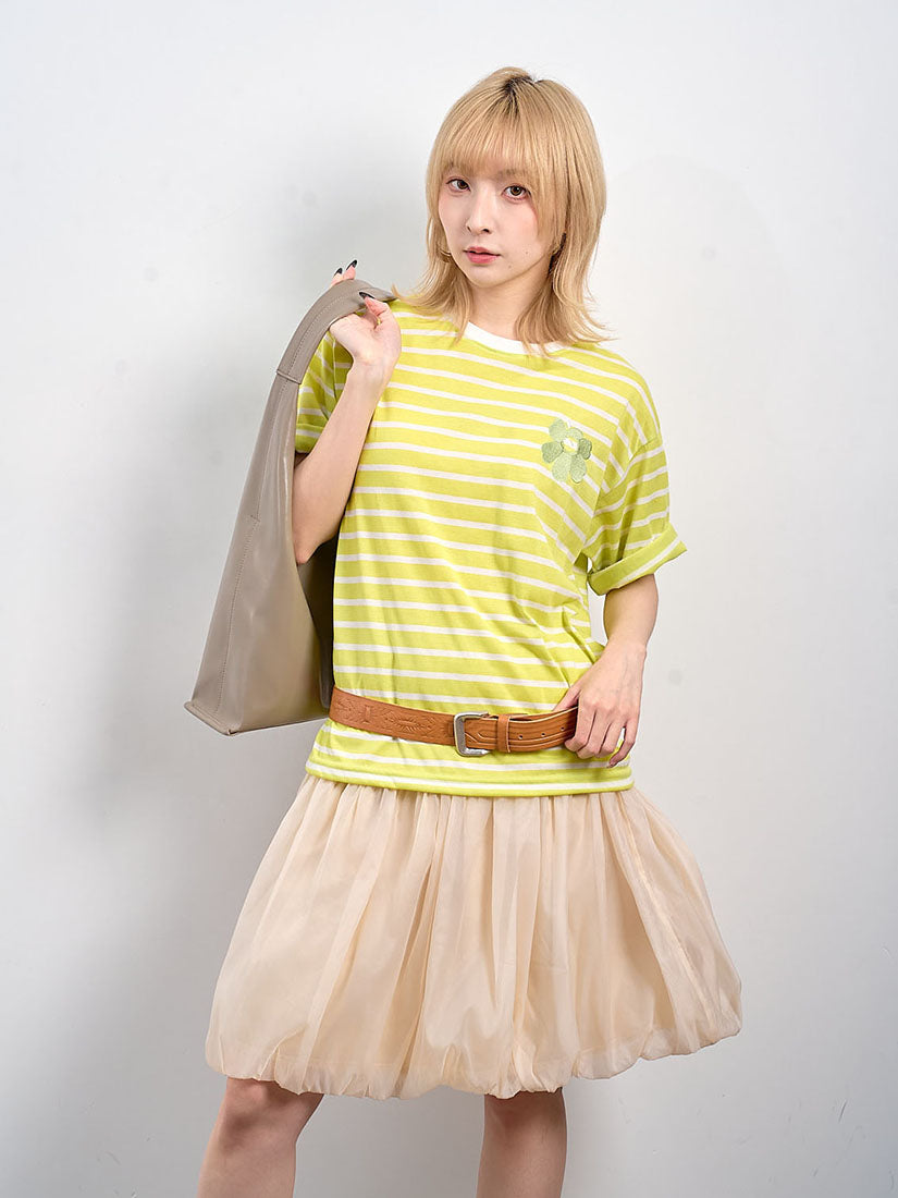 Flower Embroidered Striped Tee (3 Colours)