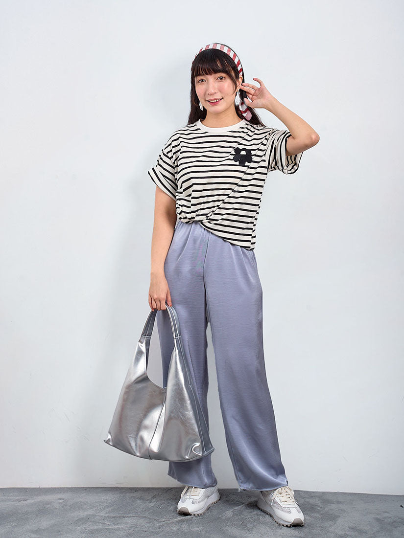Flower Embroidered Striped Tee (3 Colours)