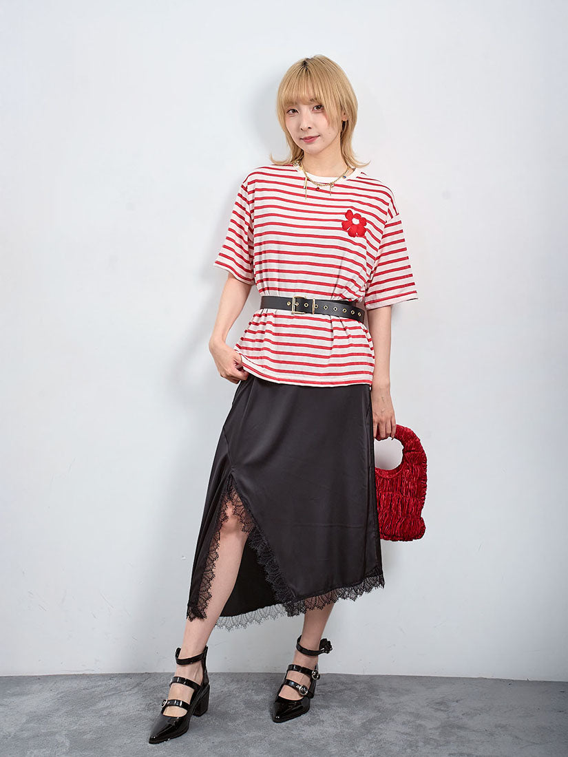 Flower Embroidered Striped Tee (3 Colours)