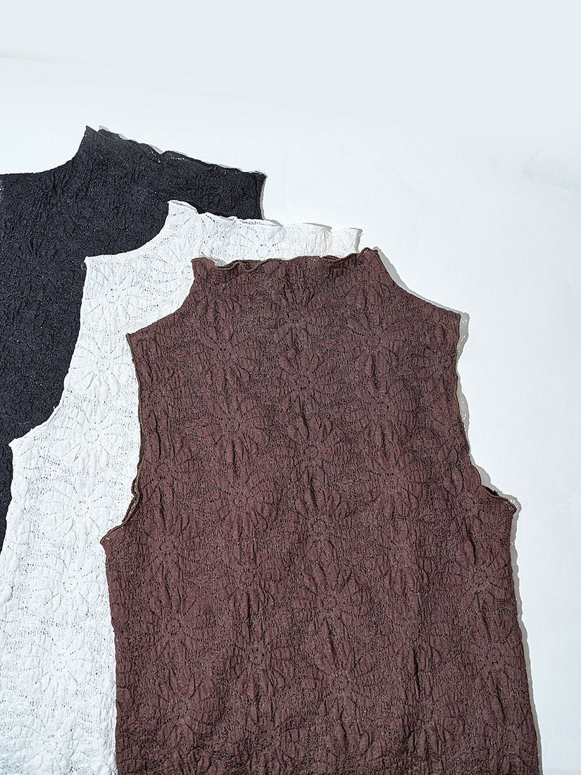 Textured Floral Lace Mock Neck Vest Top (3 Colours)