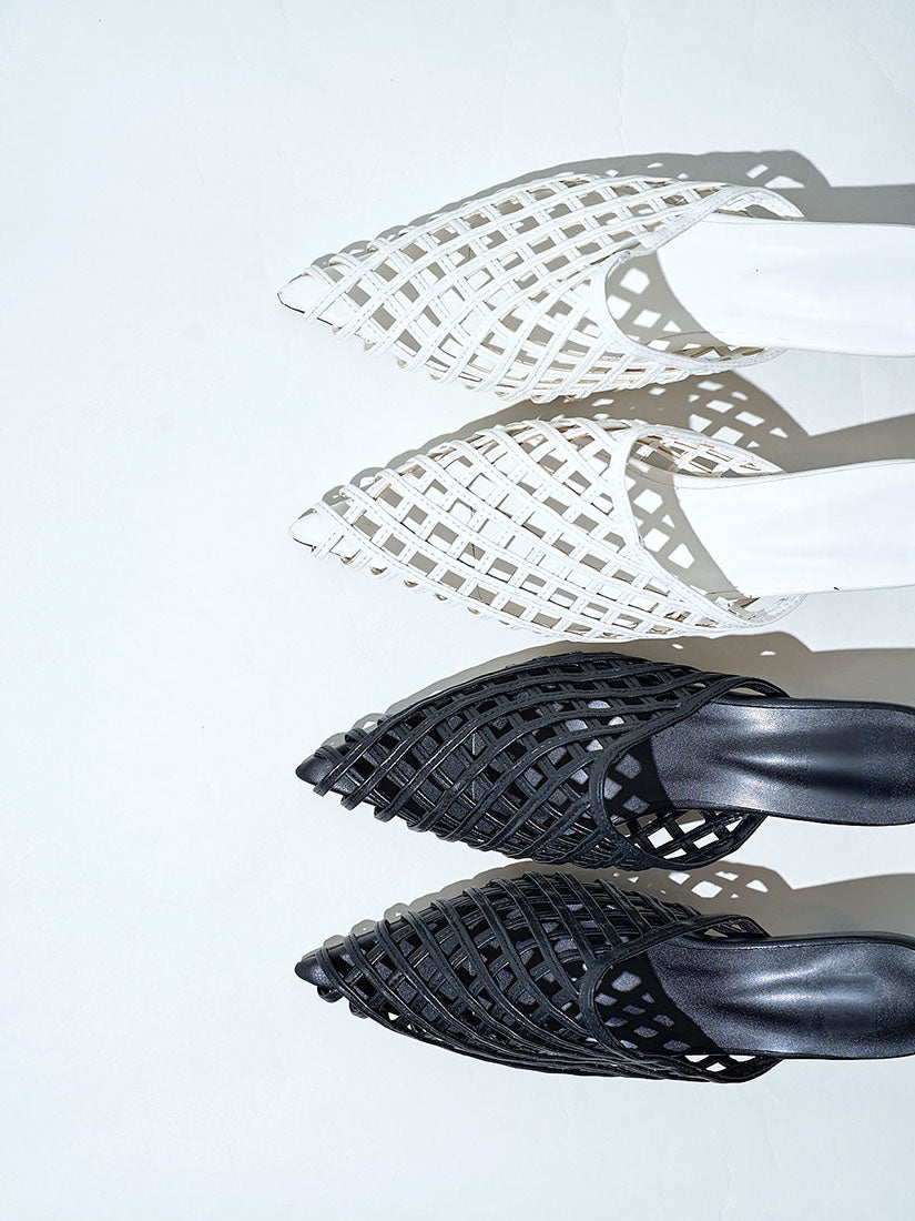 Leather Net Heeled Mules (2 Colours)
