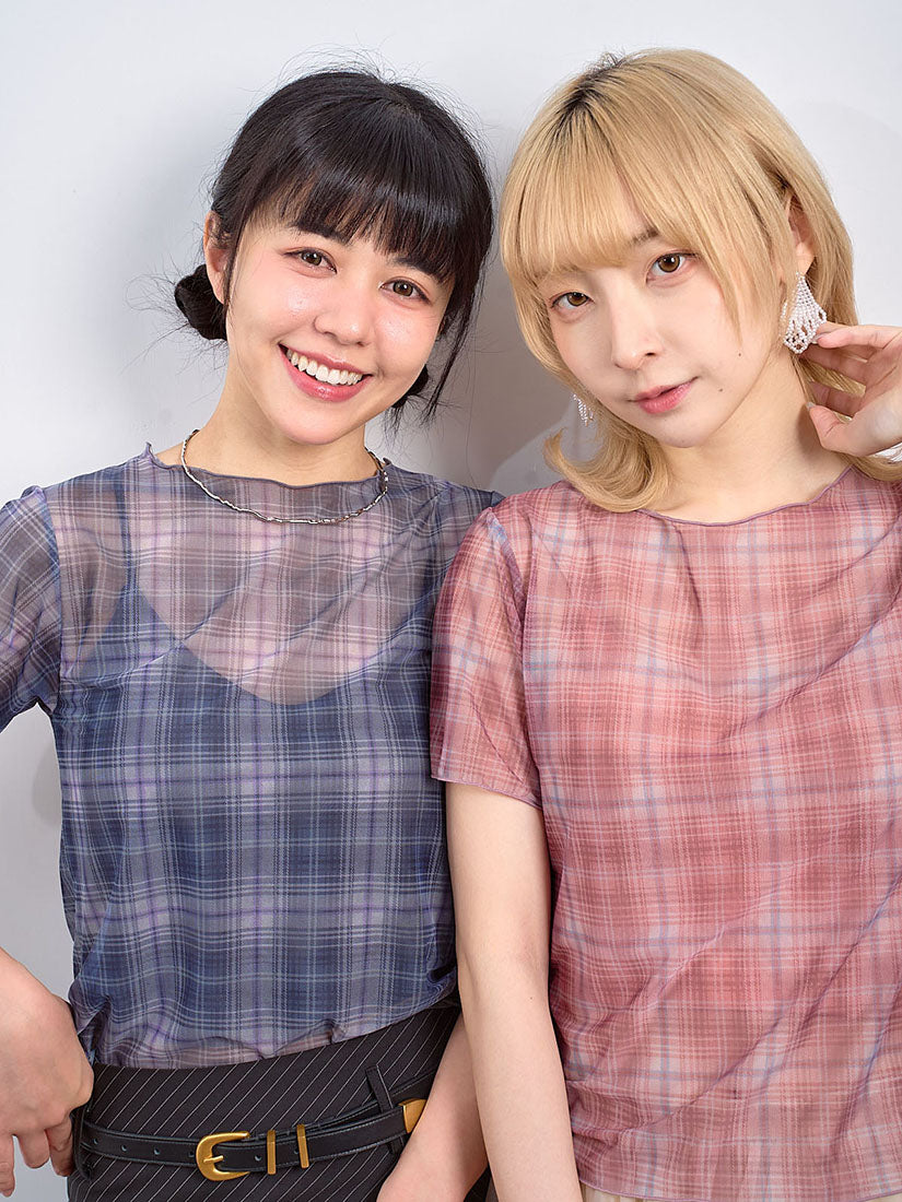 Sheer Plaid Printed Mesh Top (2 Colours)
