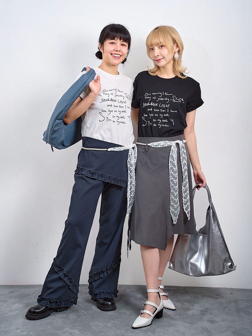 Message Tee With Pearl Lace Waist Chain (2 Colours)