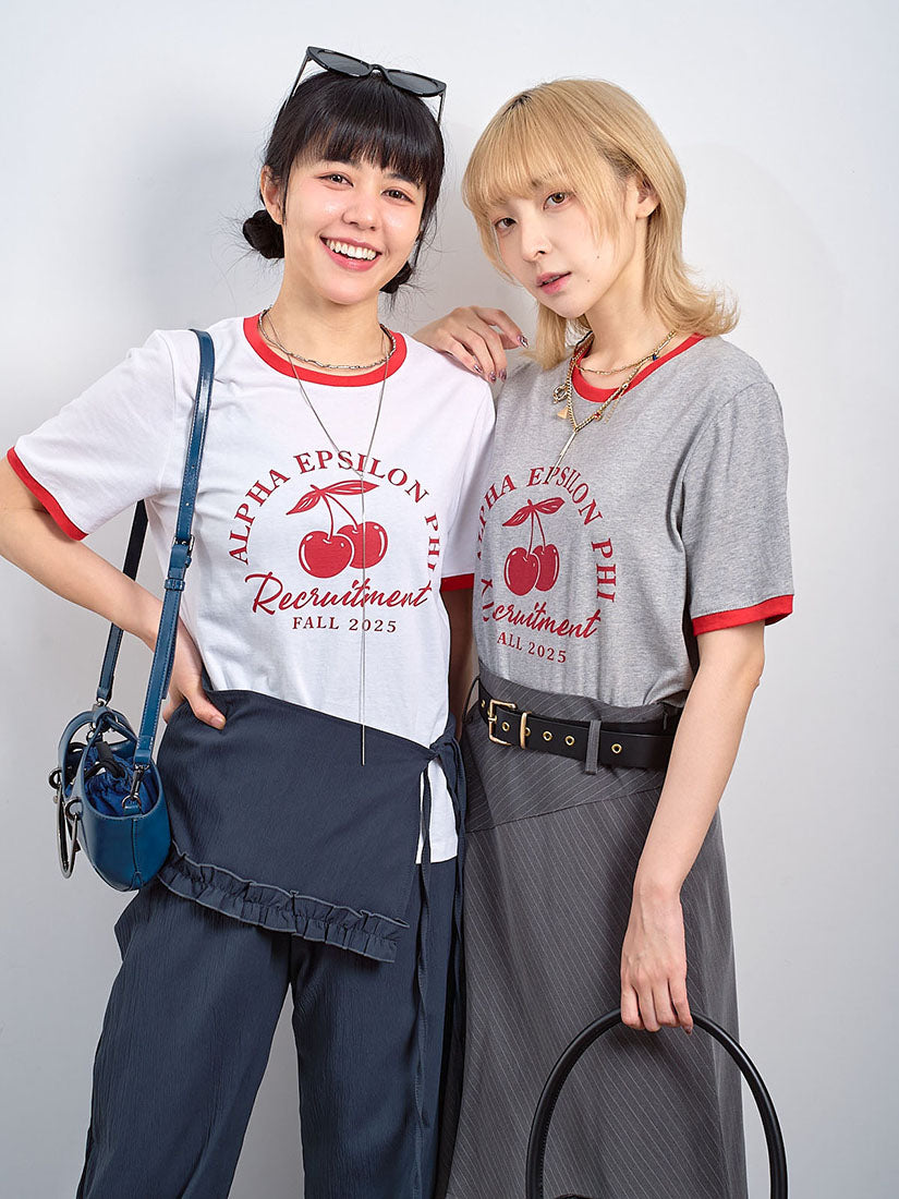 Contrast Border Cherry Tee (2 Colours)