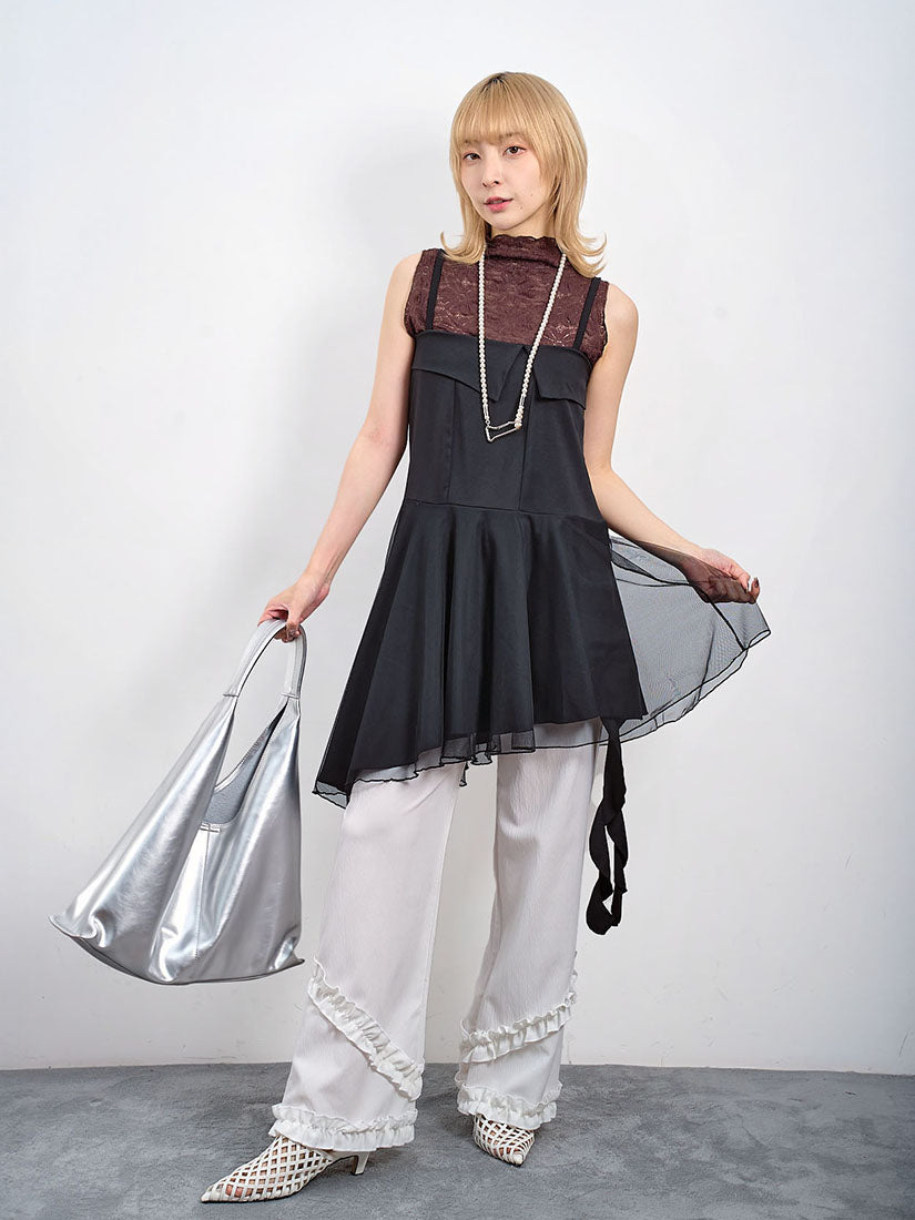 Wrap Skirt Ruffle Trim Wide Leg Pants (2 Colours)