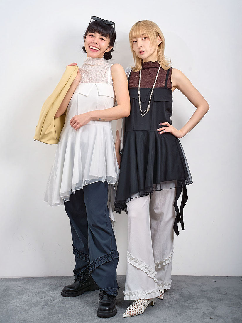 Textured Floral Lace Mock Neck Vest Top (3 Colours)