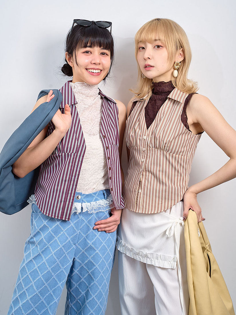 Striped V-Neck Sleeveless Shirt (2 Colours)