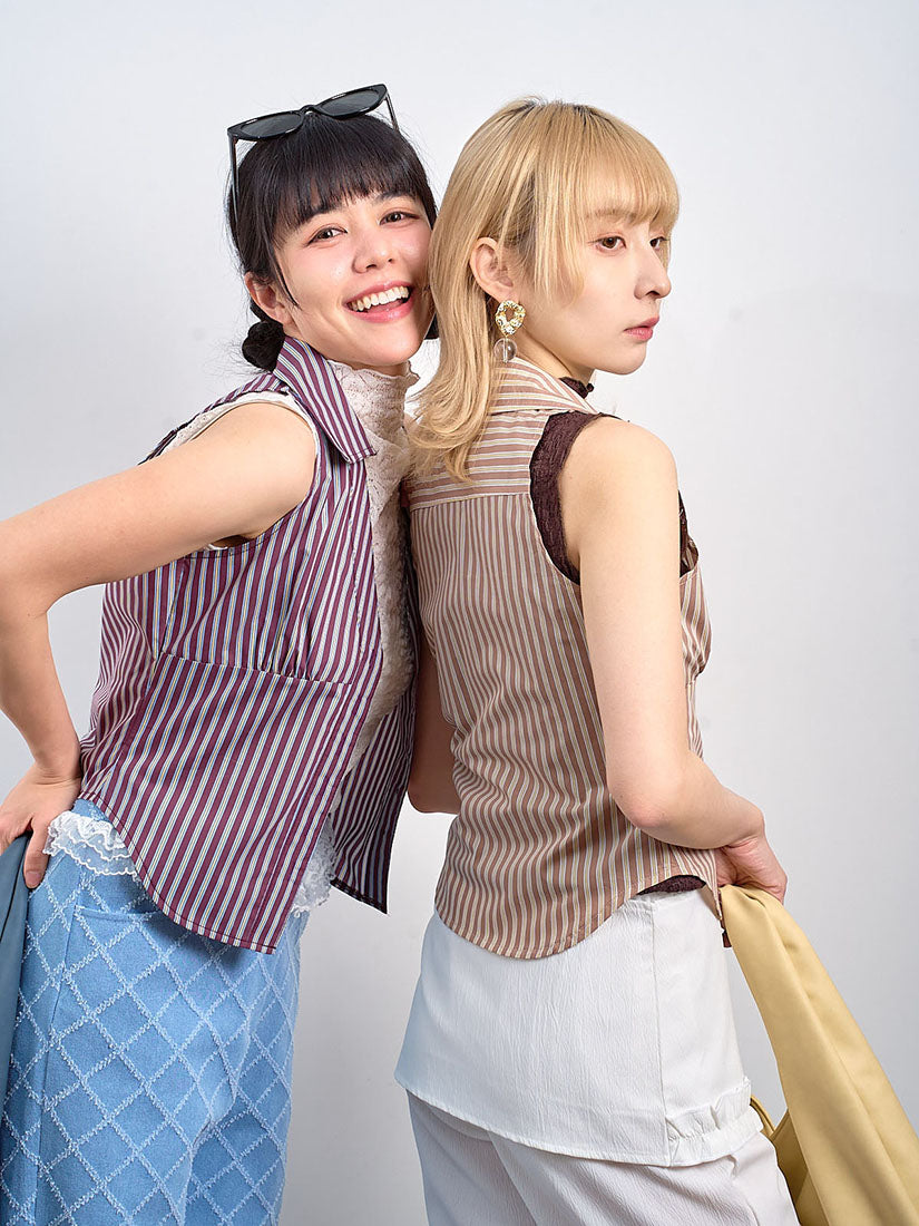 Striped V-Neck Sleeveless Shirt (2 Colours)