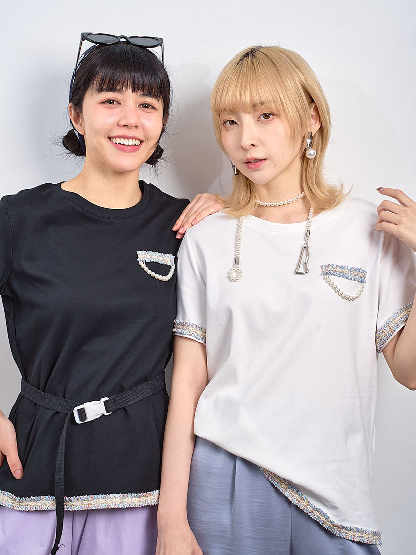 Pearl Chain Tassel Trim Tee (2 Colours)