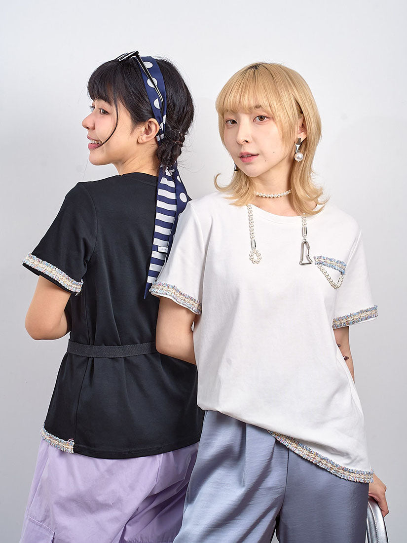 Pearl Chain Tassel Trim Tee (2 Colours)