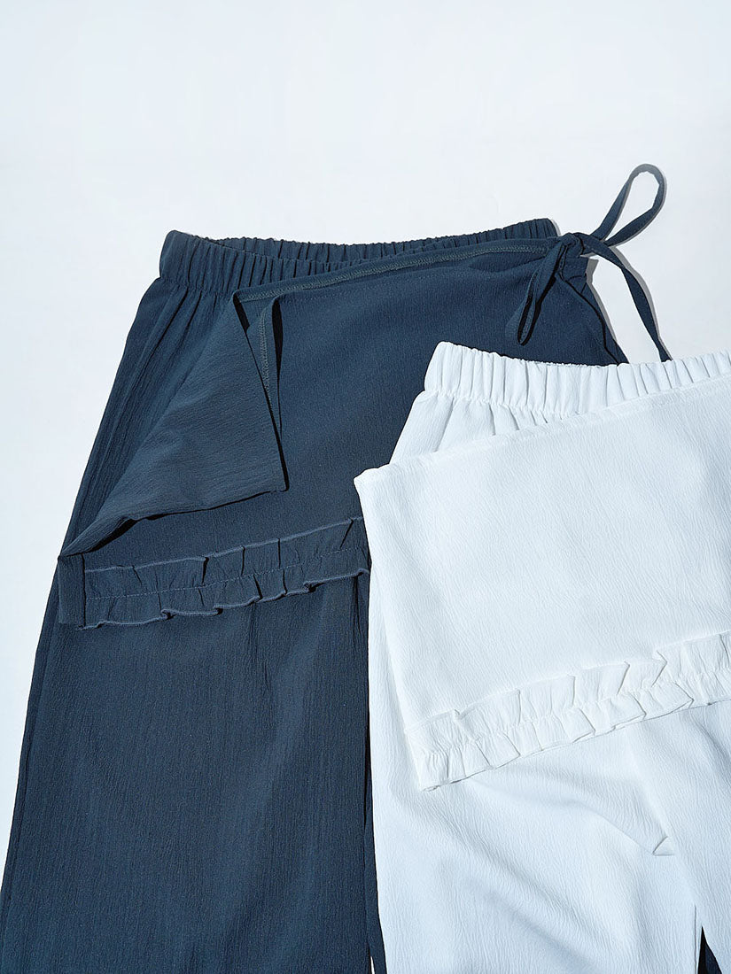 Wrap Skirt Ruffle Trim Wide Leg Pants (2 Colours)