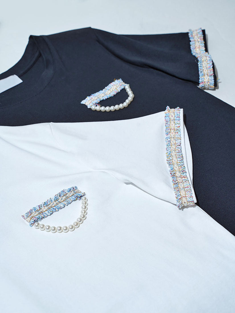 Pearl Chain Tassel Trim Tee (2 Colours)