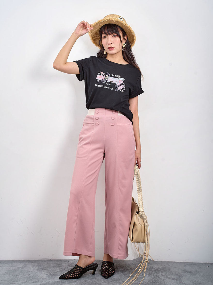 Buttony Colourblock Waist Pants (2 Colours)