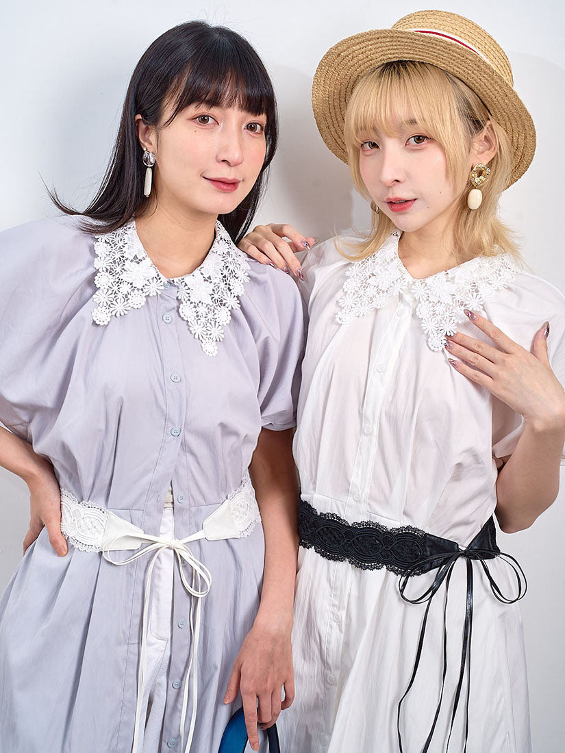 Lace Collar Batwing Sleeve Shirt Dress (2 Colours)
