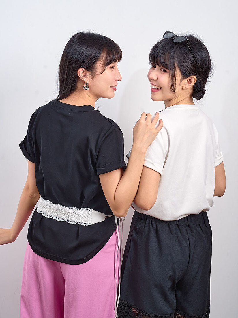 Neck Trim Camelia Applique Tee (2 Colours)
