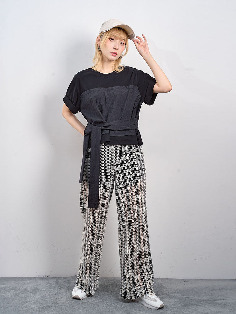 Crochet Striped Wide Leg Pants