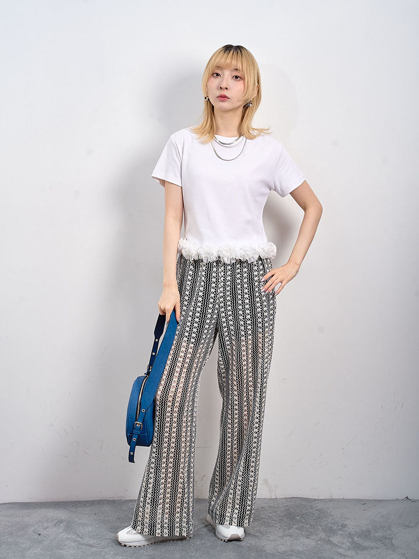 Crochet Striped Wide Leg Pants