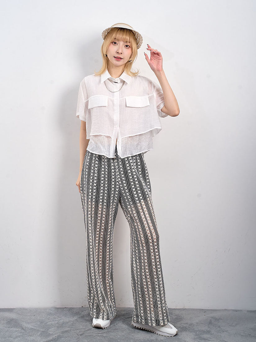 Crochet Striped Wide Leg Pants