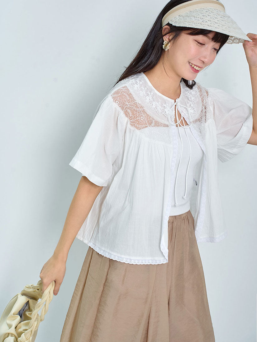 Lace Yoke Tie Front Jacket