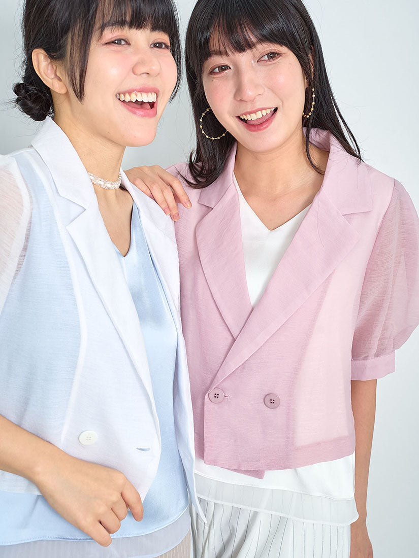 Sheer Double Breast Crop Blazer (2 Colours)