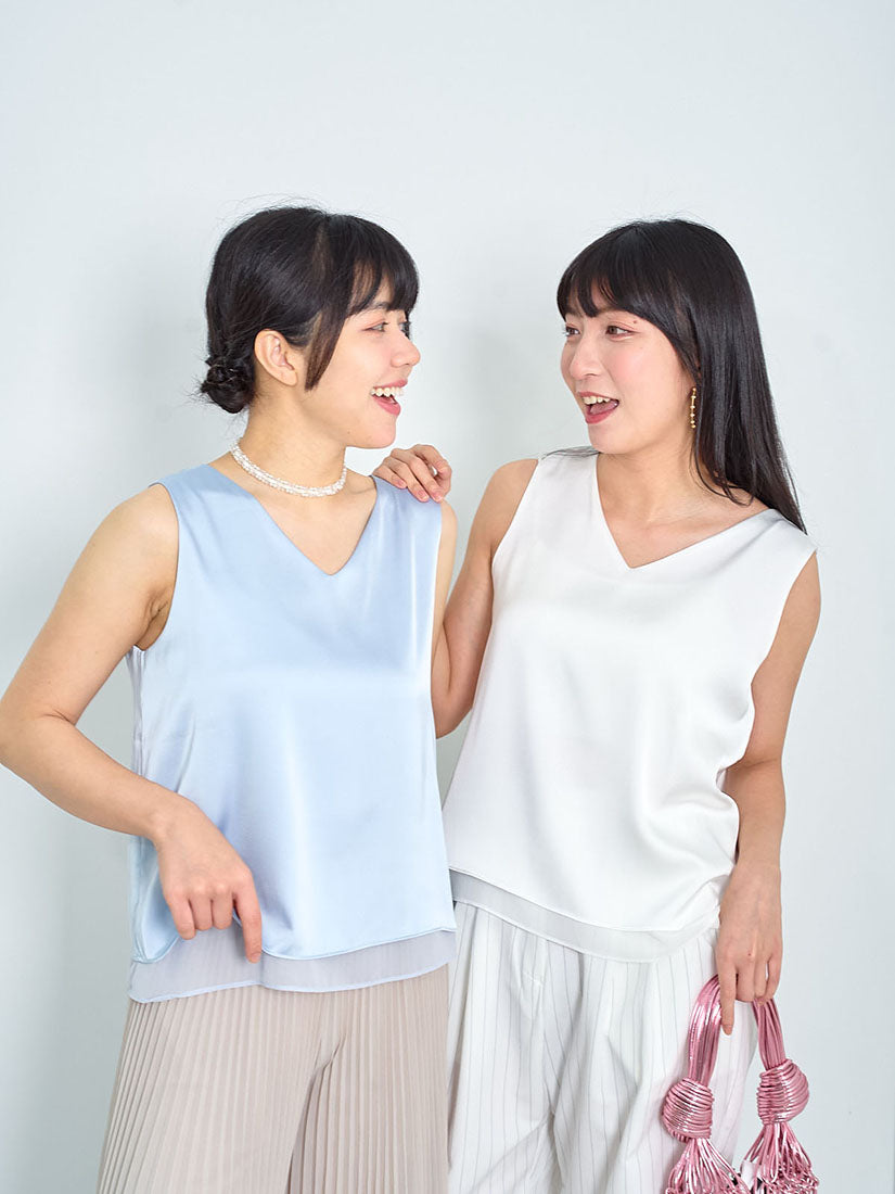 Layered Silky V Neck Vest (4 Colours)