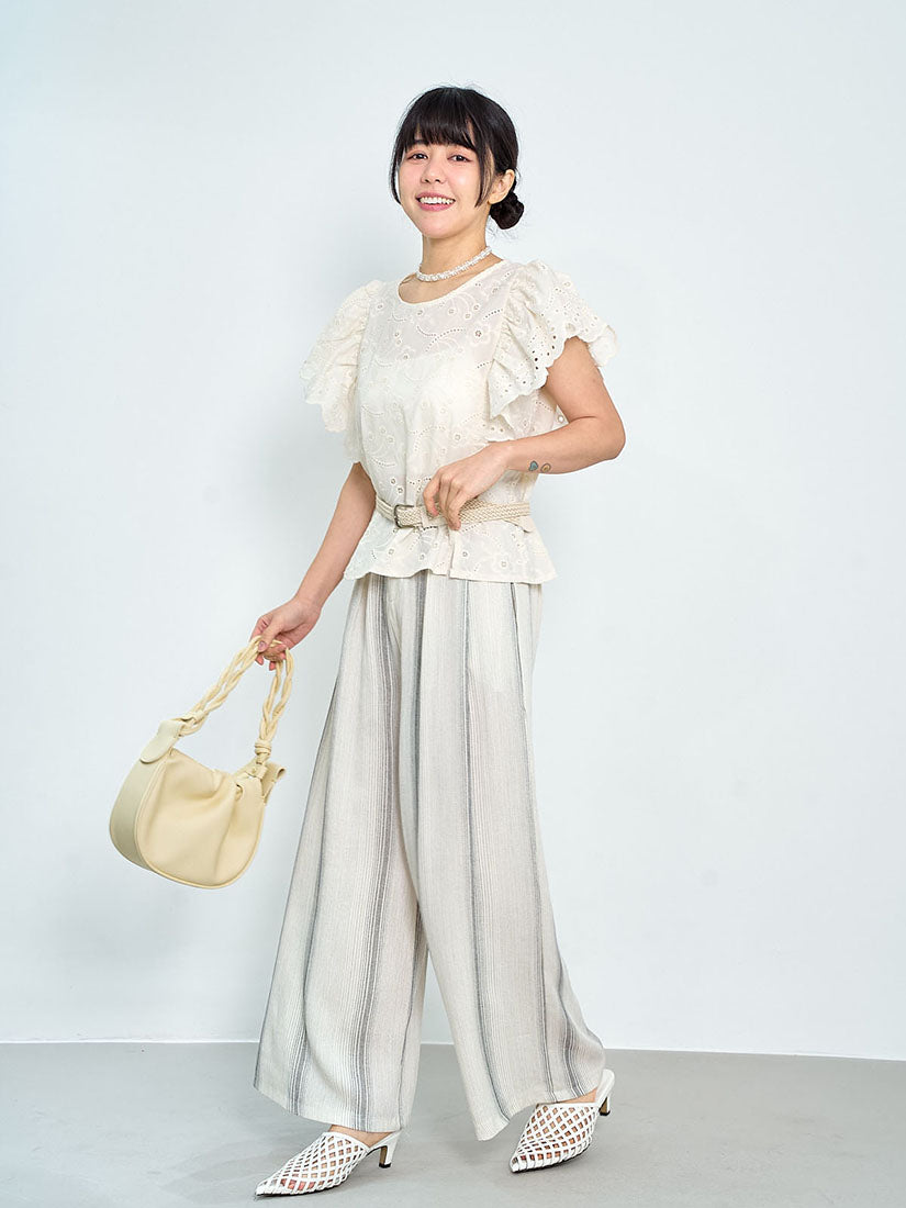 Perforated Embroidered Ruffle Vest Top