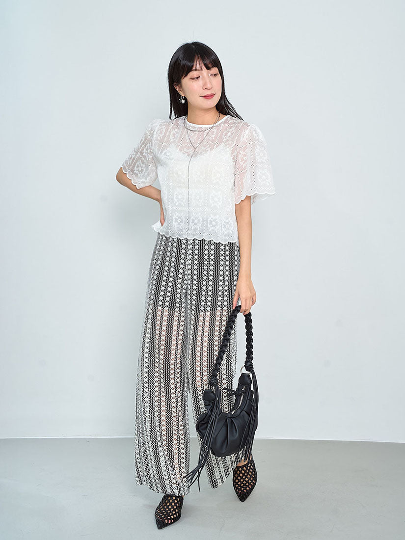 Crochet Striped Wide Leg Pants