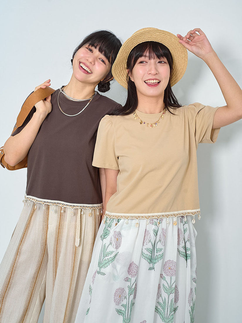 Shell Pearl Applique Hem Tee (2 Colours)