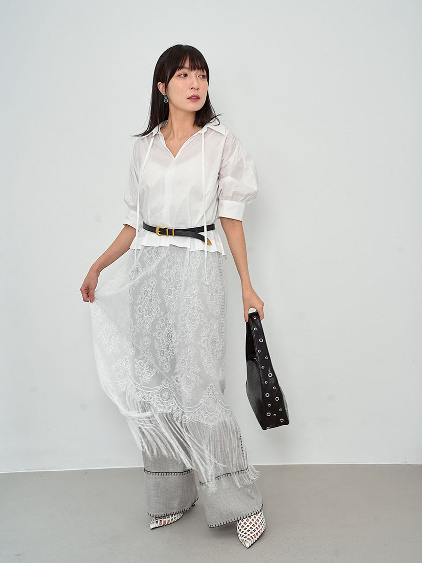 Lace Panel Fringe Hem Shirt Dress (2 Colours)