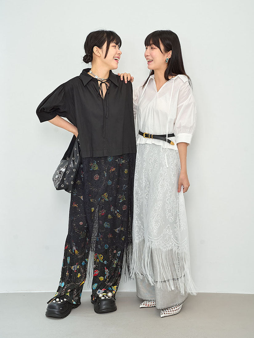 Lace Panel Fringe Hem Shirt Dress (2 Colours)