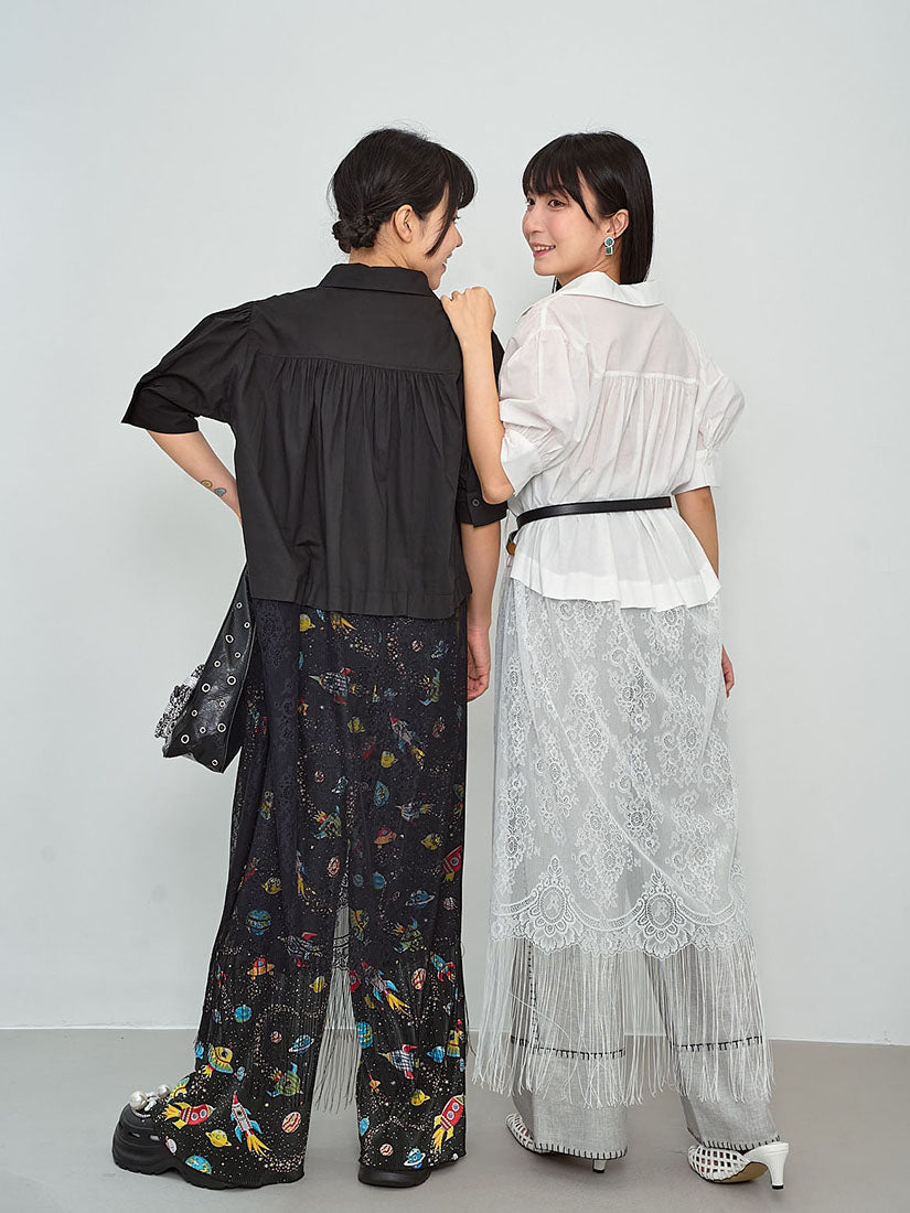Lace Panel Fringe Hem Shirt Dress (2 Colours)