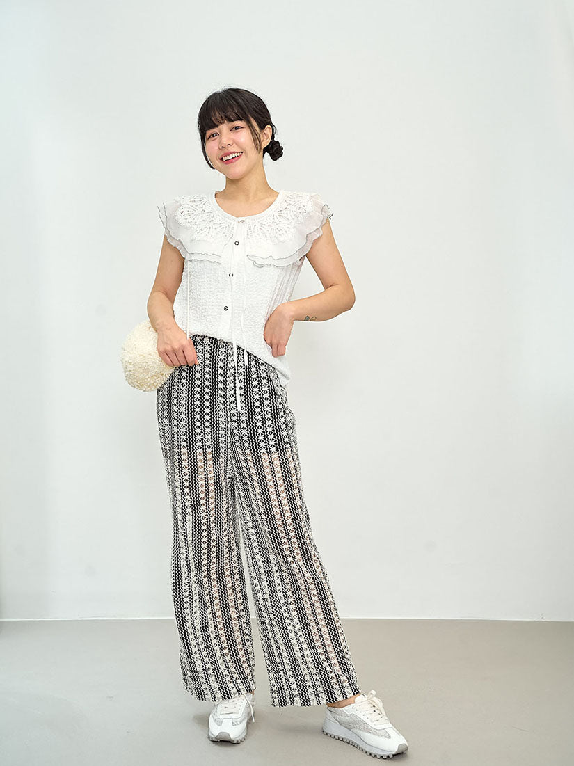Crochet Striped Wide Leg Pants