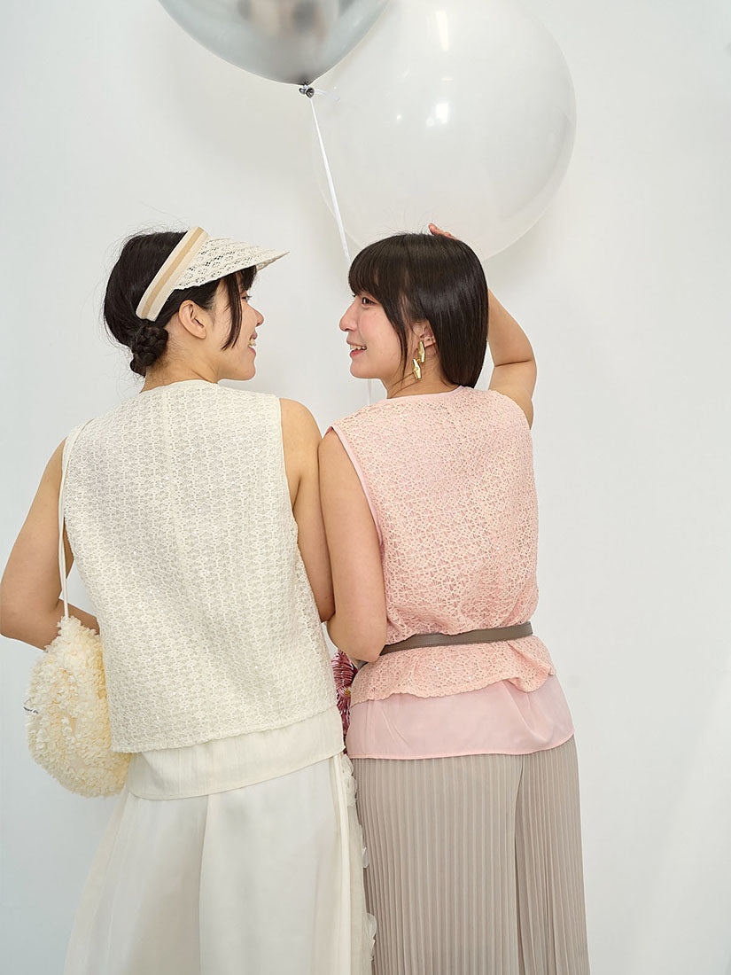 Sequin Mesh Lace Vest Top (2 Colours)