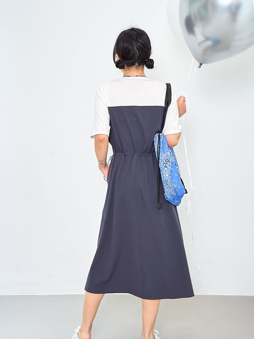 Drawstring Waist Panel Tee Dress (2 Colours)
