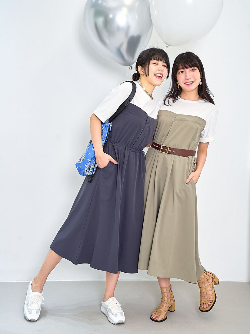 Drawstring Waist Panel Tee Dress (2 Colours)